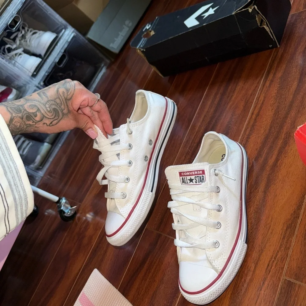 Converse Kids Cream Sneakers with Red Accents